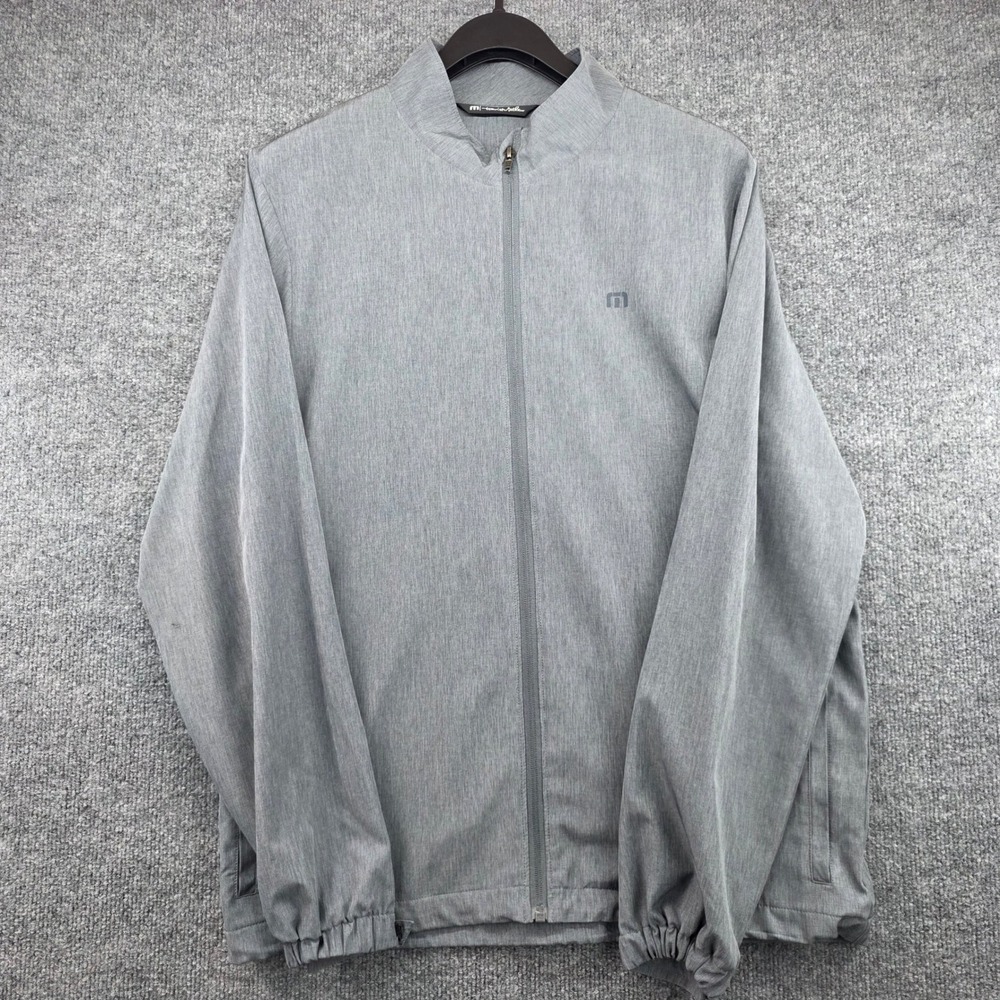 TravisMathew Mens Grey Heather Full Zip Golf Jacket Mock Neck Size Medium